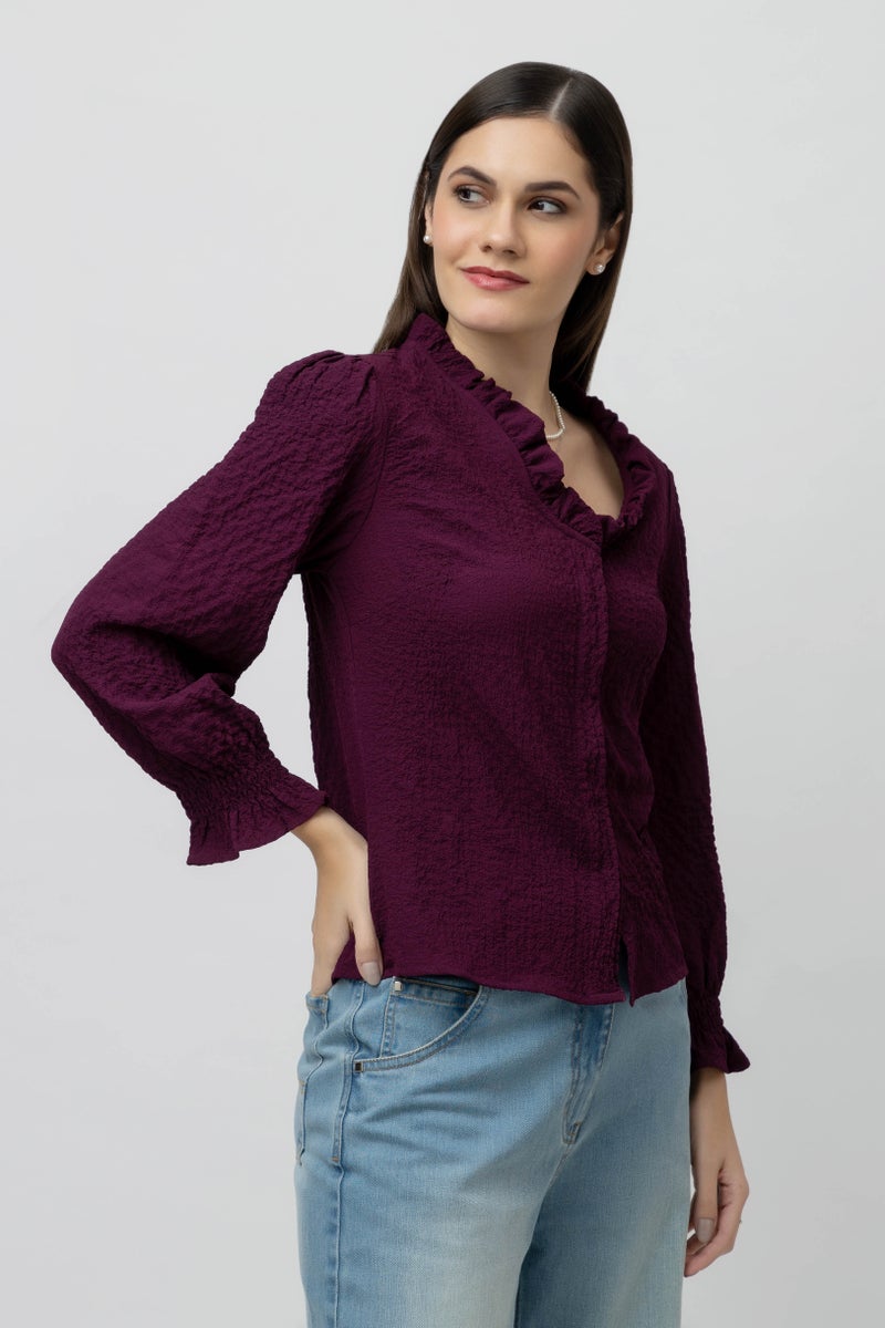 7OUNCE بلوزة نسائية على شكل حرف V من 7OUNCE - لون نبيذي - Image 3